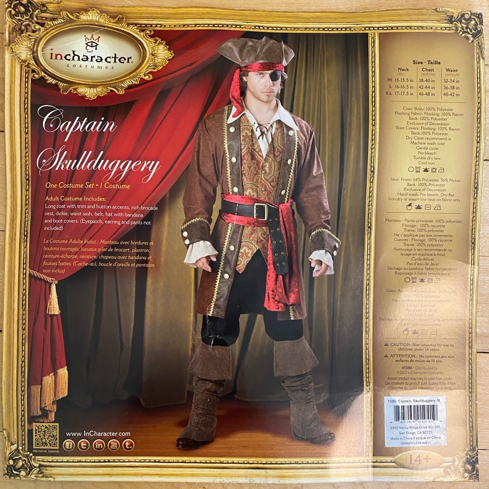 Pirate Costume - pants not included.  Men’s M/L shirt